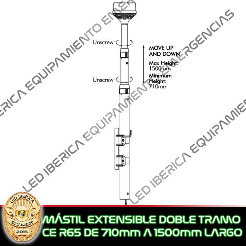 MÁSTIL EXTENSIBLE DOBLE TRAMO HASTA 1500mm MOTOCICLETA CE R65