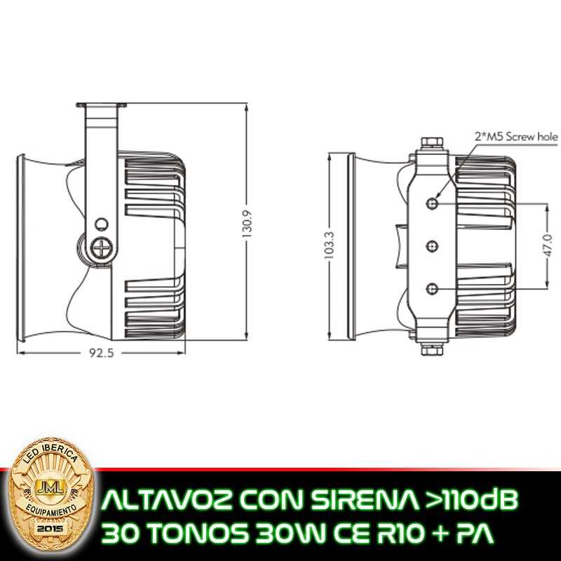 ALTAVOZ CON SIRENA INTEGRADA 30 TONOS + CONTROL DE LUCES Y MEGAFONIA OPCIONAL