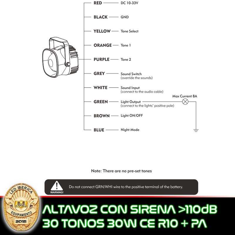 ALTAVOZ CON SIRENA INTEGRADA 30 TONOS + CONTROL DE LUCES Y MEGAFONIA OPCIONAL