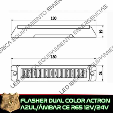 FLASHER PERIMETRAL DUAL COLOR AMBAR AZUL ACTRON CE R65 MULTIVOLT
