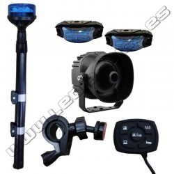 KIT PARA MOTOCICLETA CON ALTAVOZ SIRENA MÁSTIL DE DOBLE TRAMO Y FRONTALES