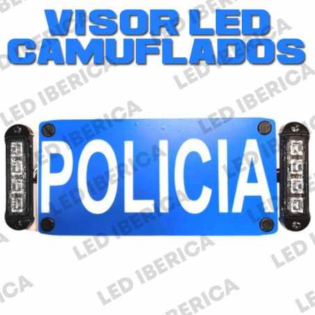 Visor parasol con texto retroiluminado y destellos en azul personalizable