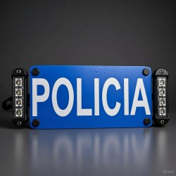 Visor parasol con texto retroiluminado y destellos en azul personalizable