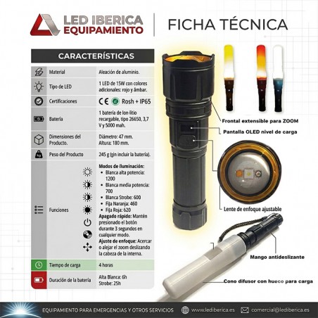 LINTERNA PROFESIONAL XT TRICOLOR CON CONO USB-C